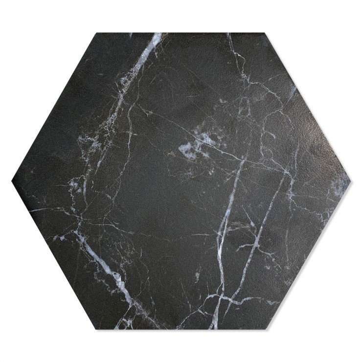 Marmor Klinker Hex Marble Sort Mat 20x24 cm-1